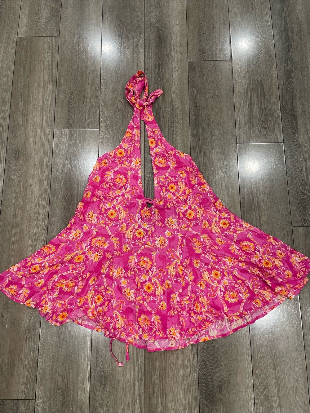 Women's Bright Pink Floral Halter Tank Top